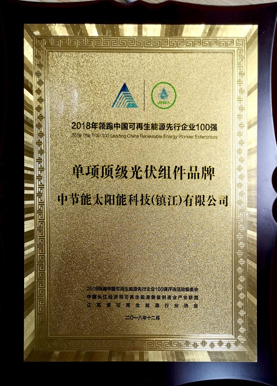 2018年領(lǐng)跑者中國可再生能源先行企業(yè)100強(qiáng)-單項(xiàng)頂級光伏組件品牌